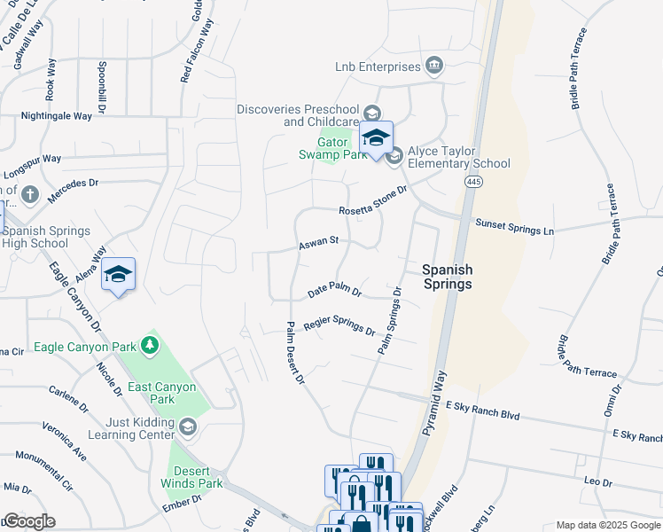 map of restaurants, bars, coffee shops, grocery stores, and more near 35 Suez Court in Sparks