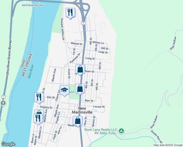 map of restaurants, bars, coffee shops, grocery stores, and more near 752 5th St in New Martinsville