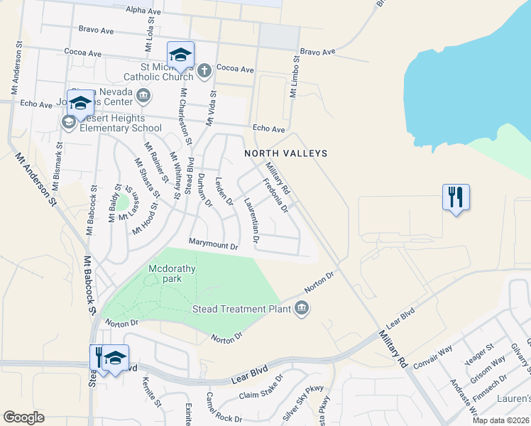 map of restaurants, bars, coffee shops, grocery stores, and more near 14411 Fredonia Drive in Reno