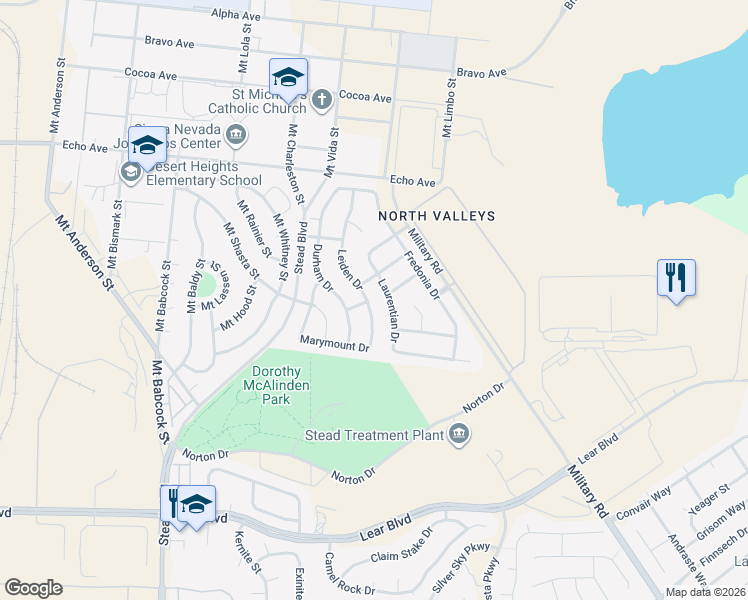 map of restaurants, bars, coffee shops, grocery stores, and more near 14368 Leiden Drive in Reno