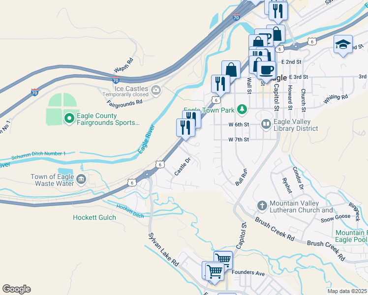 map of restaurants, bars, coffee shops, grocery stores, and more near 714 Grand Avenue in Eagle