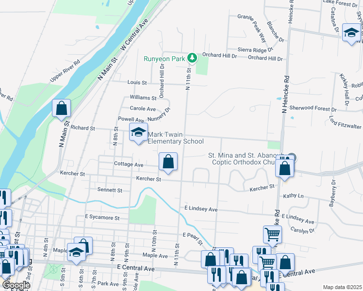 map of restaurants, bars, coffee shops, grocery stores, and more near 943 North 11th Street in Miamisburg