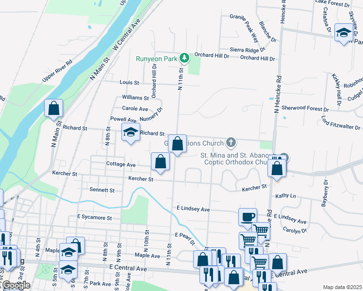 map of restaurants, bars, coffee shops, grocery stores, and more near 940 North 11th Street in Miamisburg