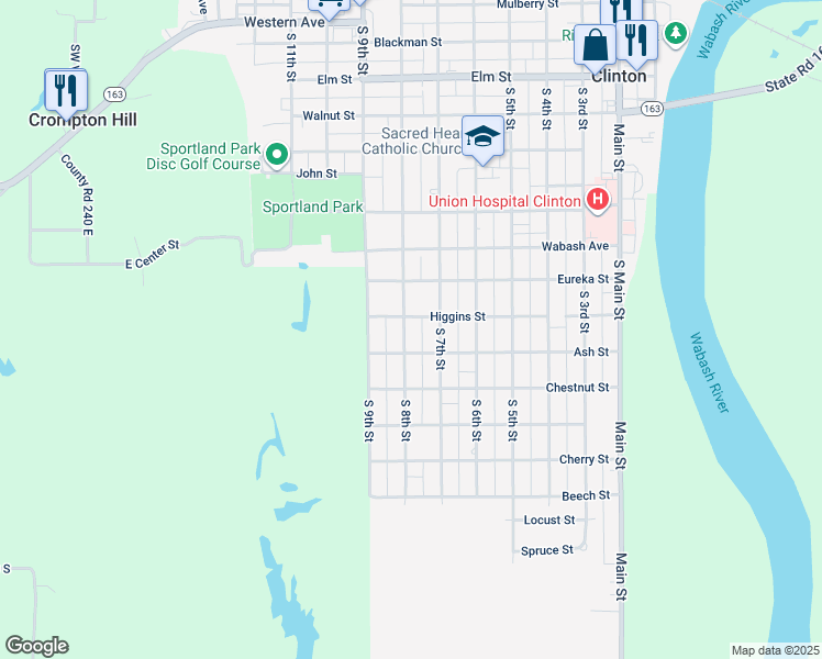 map of restaurants, bars, coffee shops, grocery stores, and more near 1124 South 8th Street in Clinton