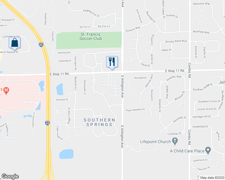 map of restaurants, bars, coffee shops, grocery stores, and more near 5913 Marina View Drive in Indianapolis