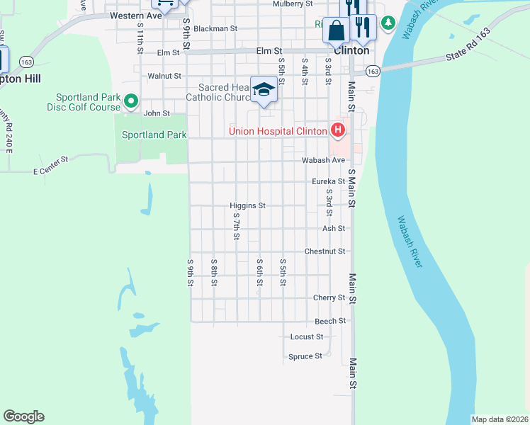 map of restaurants, bars, coffee shops, grocery stores, and more near 1122 South 6th Street in Clinton