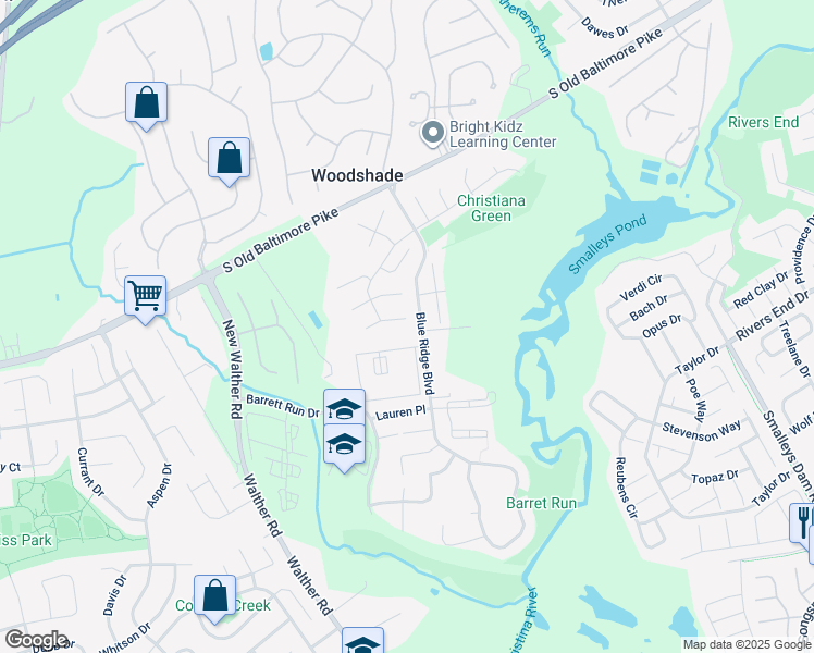 map of restaurants, bars, coffee shops, grocery stores, and more near 323 Goldsmith Lane in Newark