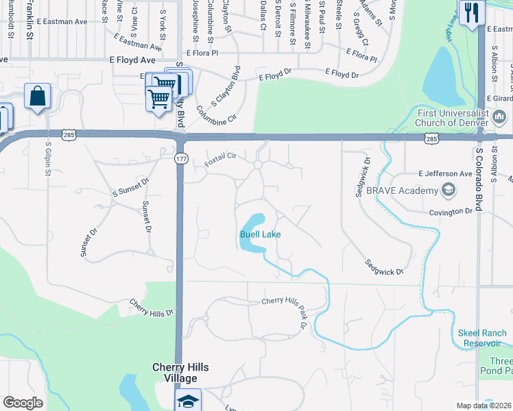 map of restaurants, bars, coffee shops, grocery stores, and more near 4 Gooseberry Lane in Englewood