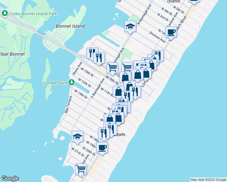 map of restaurants, bars, coffee shops, grocery stores, and more near 234 West 10th Street in Ship Bottom