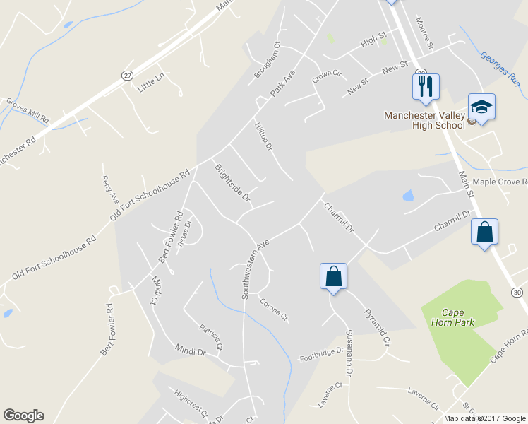 map of restaurants, bars, coffee shops, grocery stores, and more near 2811 Ridgeleigh Court in Manchester