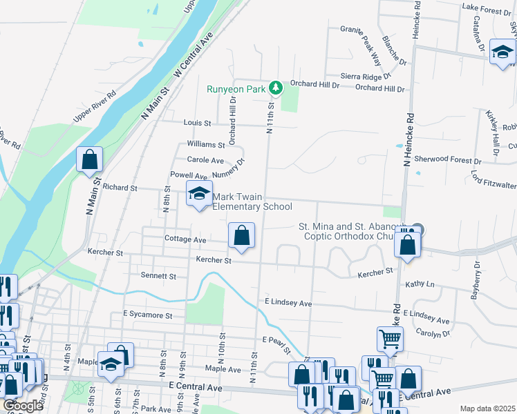 map of restaurants, bars, coffee shops, grocery stores, and more near 943 North 11th Street in Miamisburg