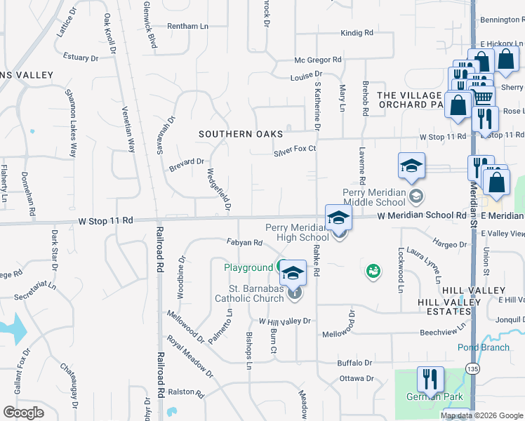 map of restaurants, bars, coffee shops, grocery stores, and more near 711 West Stop 11 Road in Indianapolis