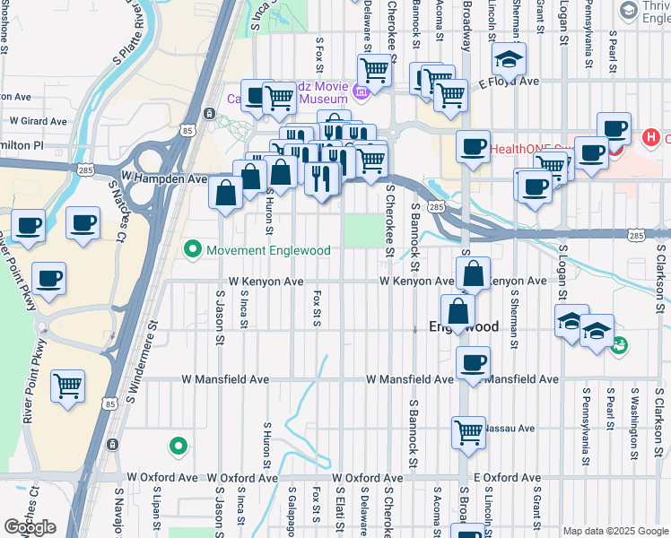 map of restaurants, bars, coffee shops, grocery stores, and more near 505 West Kenyon Avenue in Englewood