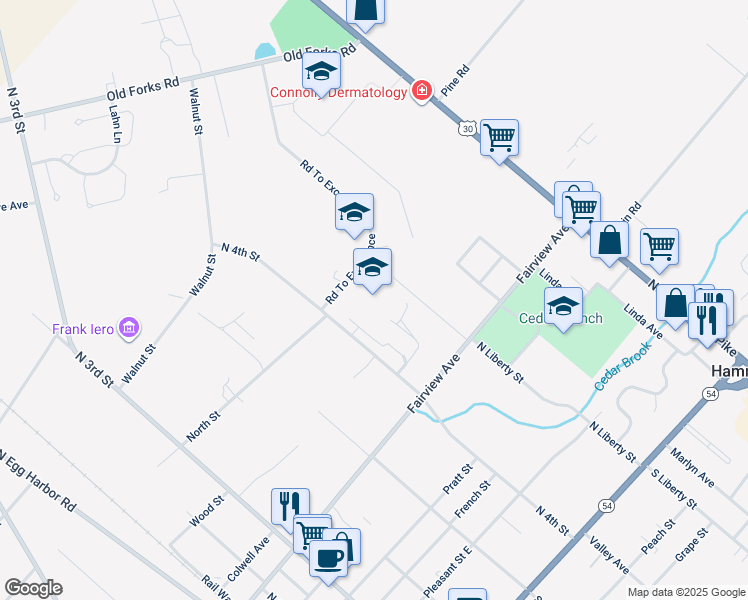 map of restaurants, bars, coffee shops, grocery stores, and more near 601 North 4th Street in Hammonton