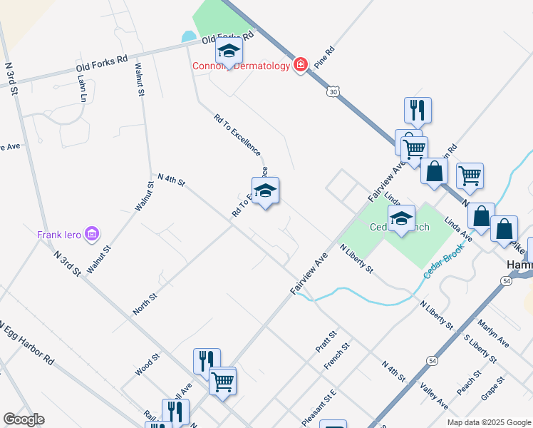 map of restaurants, bars, coffee shops, grocery stores, and more near 601 North 4th Street in Hammonton