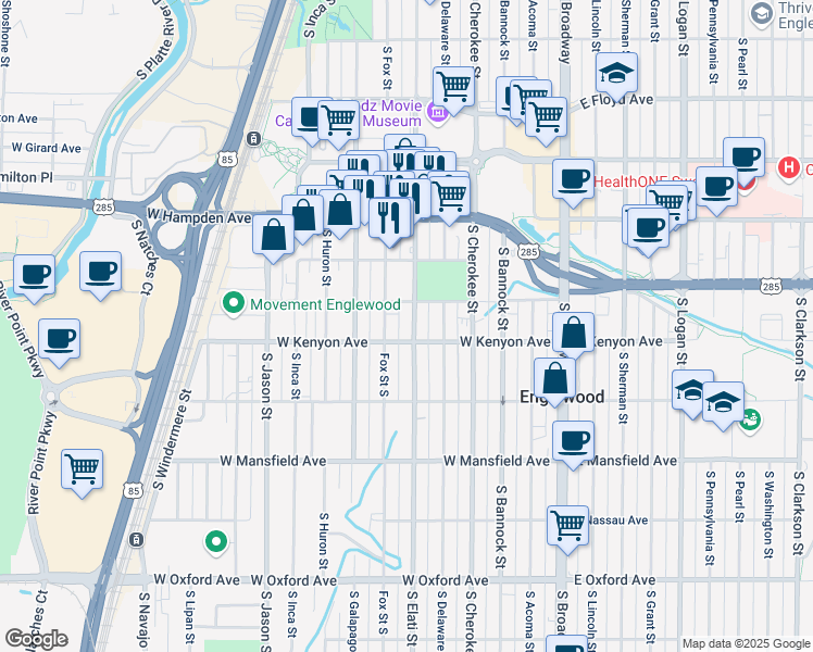 map of restaurants, bars, coffee shops, grocery stores, and more near 505 West Kenyon Avenue in Englewood