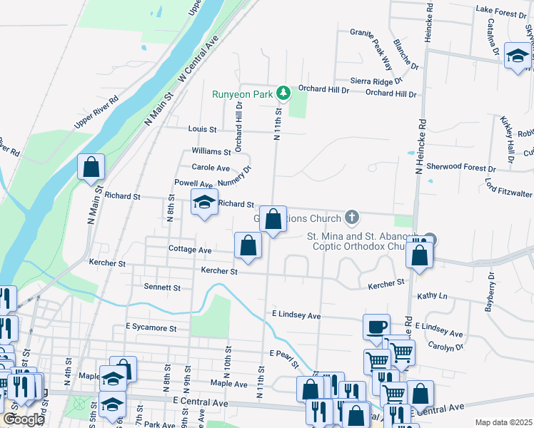 map of restaurants, bars, coffee shops, grocery stores, and more near 943 North 11th Street in Miamisburg