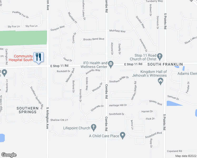 map of restaurants, bars, coffee shops, grocery stores, and more near 6421 Longhorn Court in Indianapolis