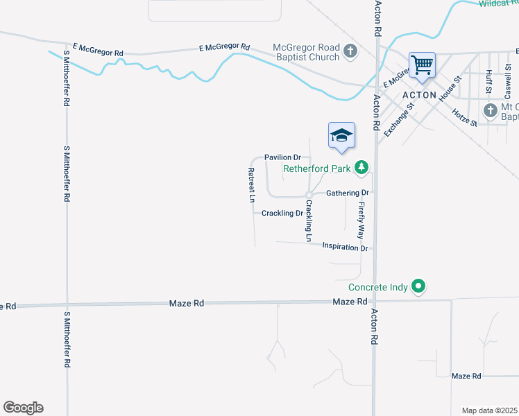 map of restaurants, bars, coffee shops, grocery stores, and more near 10610 Crackling Drive in Indianapolis
