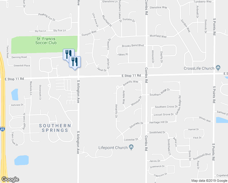 map of restaurants, bars, coffee shops, grocery stores, and more near 8144 Amarillo Drive in Indianapolis