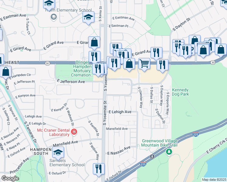 map of restaurants, bars, coffee shops, grocery stores, and more near 9105 Lehigh Avenue in Denver