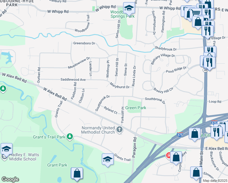 map of restaurants, bars, coffee shops, grocery stores, and more near in Dayton