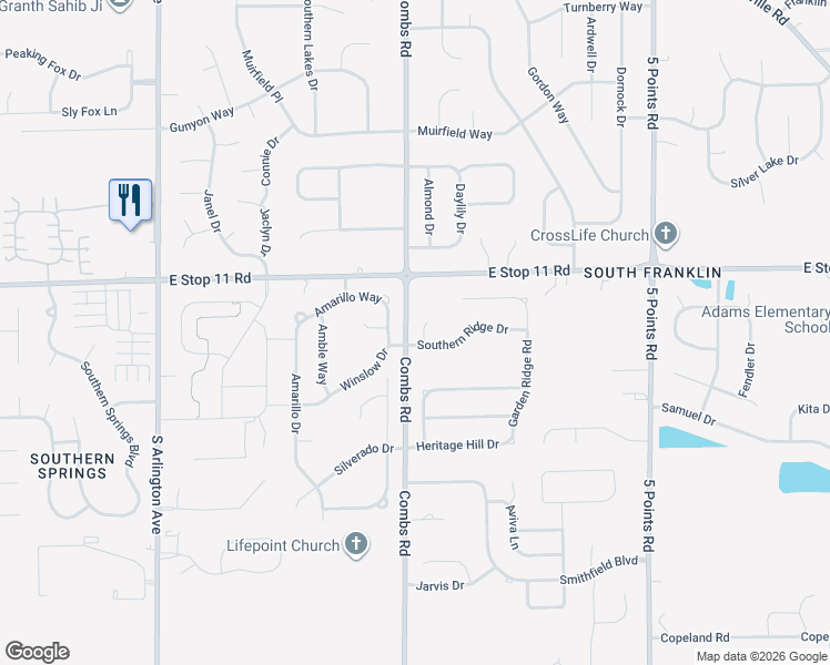 map of restaurants, bars, coffee shops, grocery stores, and more near 6521 Southern Ridge Drive in Indianapolis