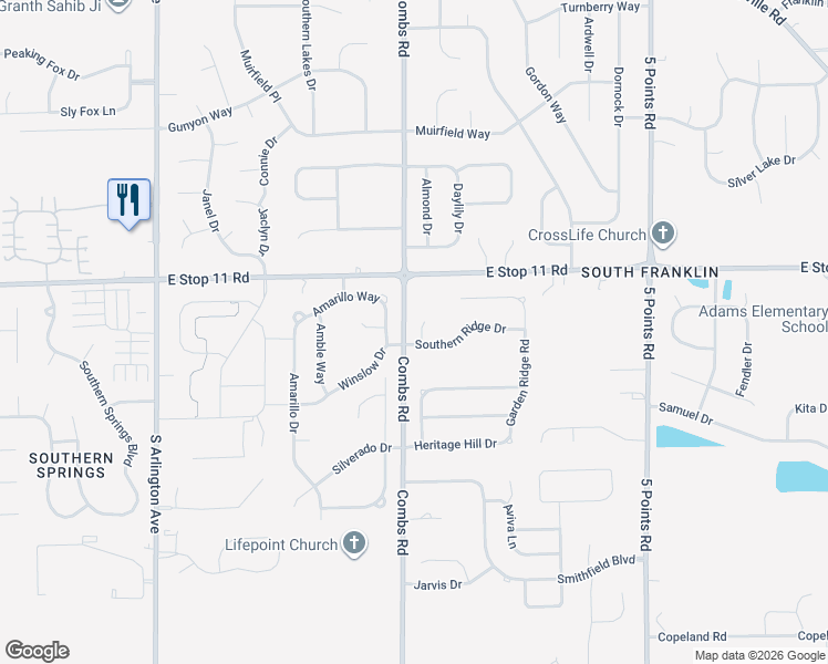 map of restaurants, bars, coffee shops, grocery stores, and more near 6521 Southern Ridge Drive in Indianapolis