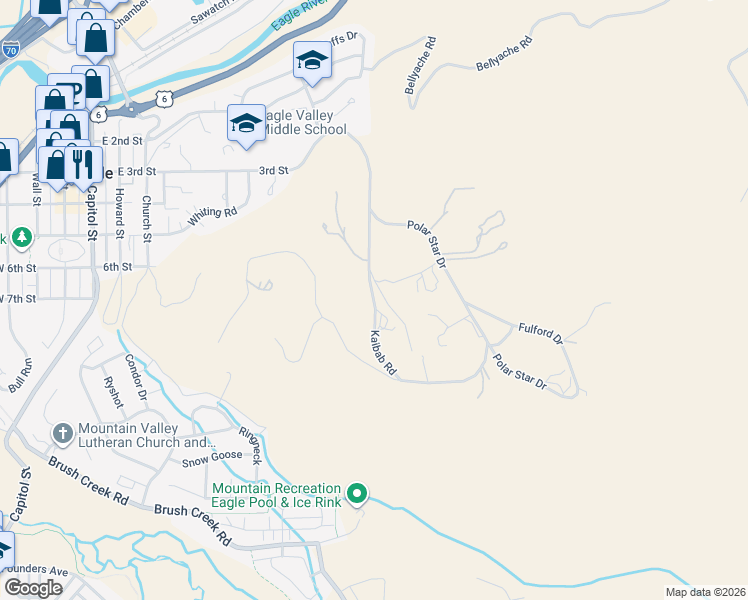 map of restaurants, bars, coffee shops, grocery stores, and more near Kaibab Road in Eagle