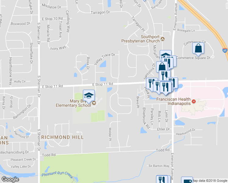 map of restaurants, bars, coffee shops, grocery stores, and more near 8036 Whitaker Valley Boulevard in Indianapolis