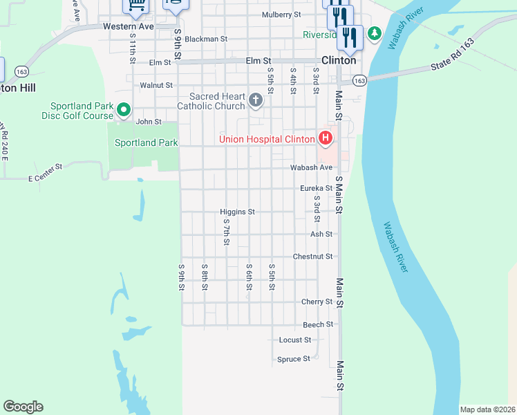 map of restaurants, bars, coffee shops, grocery stores, and more near 1122 South 6th Street in Clinton
