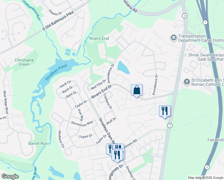 map of restaurants, bars, coffee shops, grocery stores, and more near 37 Boxelder Lane in Bear