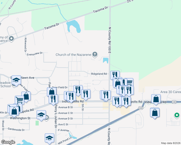 map of restaurants, bars, coffee shops, grocery stores, and more near 86 Ridgeland Road in Greencastle