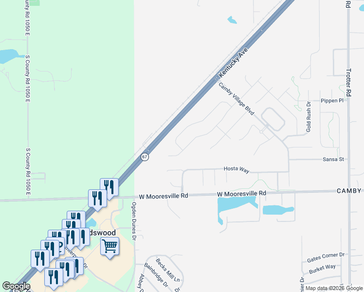 map of restaurants, bars, coffee shops, grocery stores, and more near 9040 Hosta Way in Indianapolis