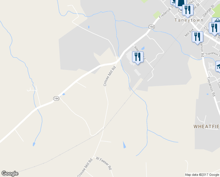 map of restaurants, bars, coffee shops, grocery stores, and more near 2725 Crouse Mill Road in Taneytown