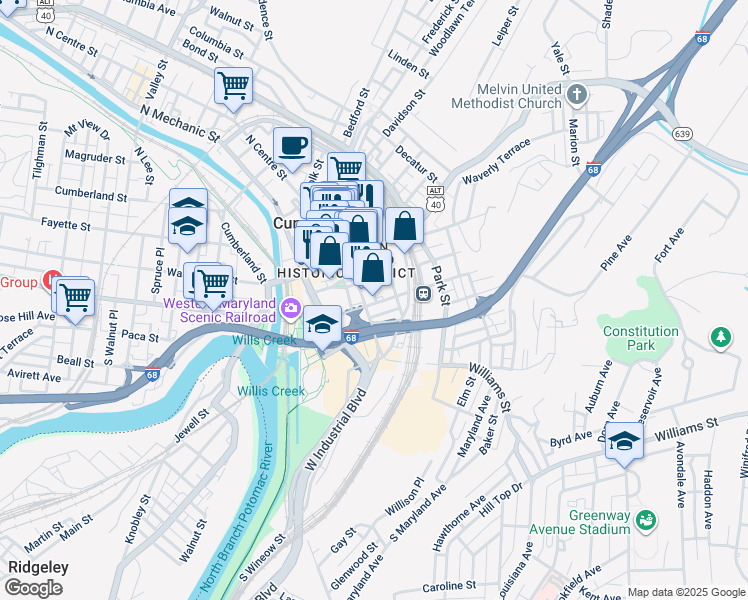 map of restaurants, bars, coffee shops, grocery stores, and more near in Cumberland