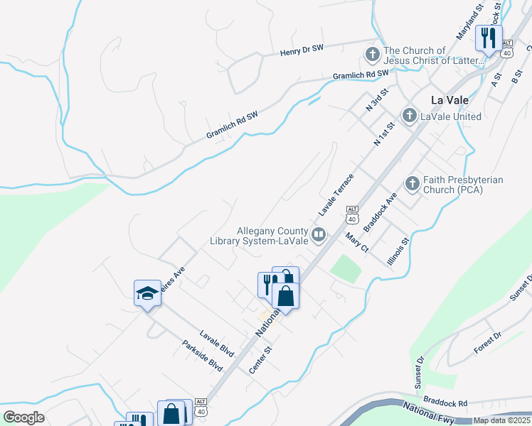 map of restaurants, bars, coffee shops, grocery stores, and more near 807 Valley View Drive in La Vale