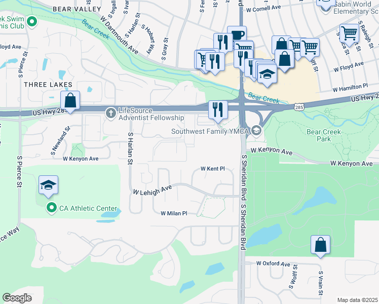 map of restaurants, bars, coffee shops, grocery stores, and more near 716 South Depew Street in Denver