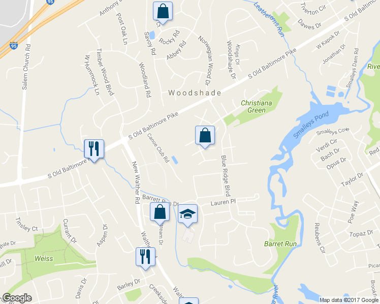 map of restaurants, bars, coffee shops, grocery stores, and more near 516 Blacksmith Lane in Newark