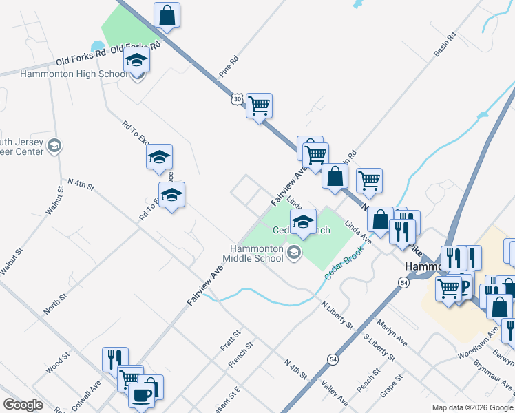 map of restaurants, bars, coffee shops, grocery stores, and more near 25 U Deborah Lane in Hammonton