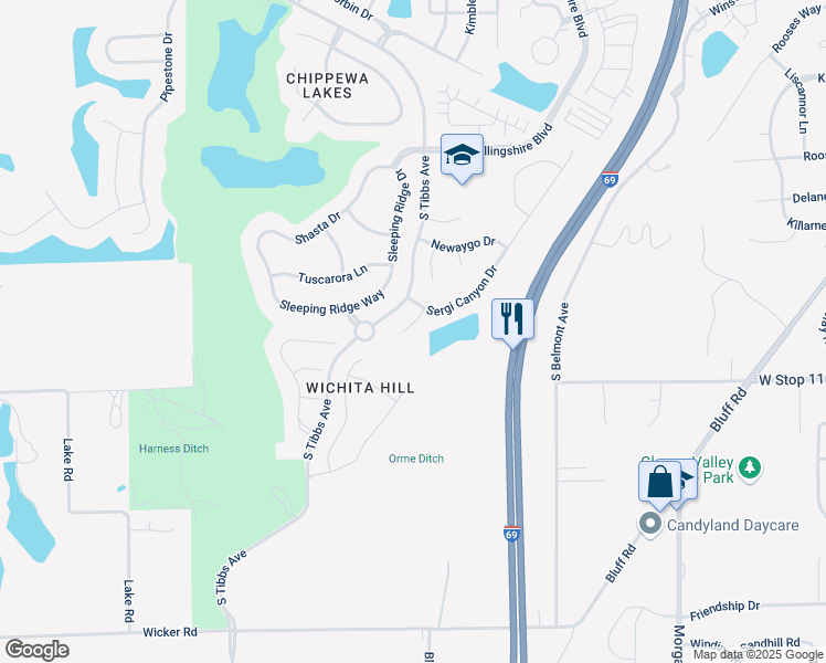 map of restaurants, bars, coffee shops, grocery stores, and more near 7888 Sergi Canyon Court in Indianapolis