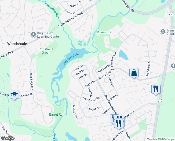 map of restaurants, bars, coffee shops, grocery stores, and more near 41 Verdi Circle in Newark