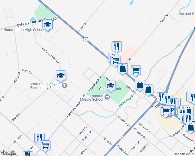 map of restaurants, bars, coffee shops, grocery stores, and more near 737 Fairview Avenue in Hammonton