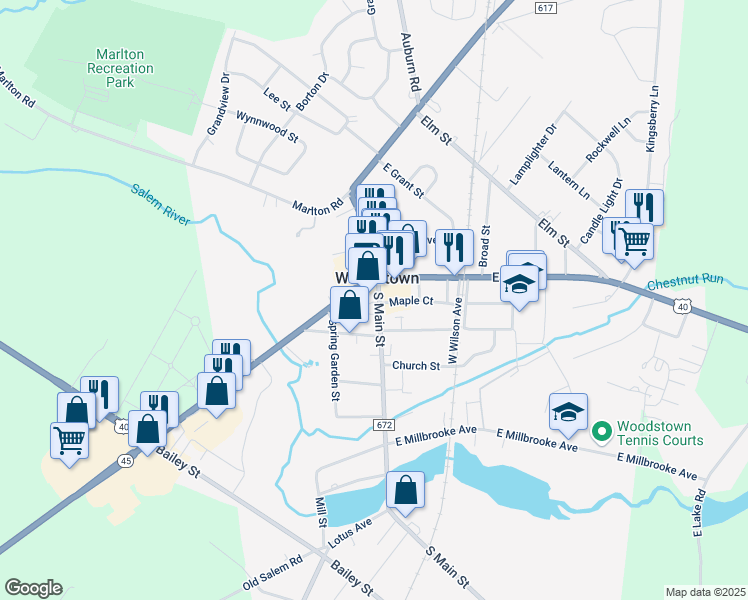 map of restaurants, bars, coffee shops, grocery stores, and more near in Woodstown