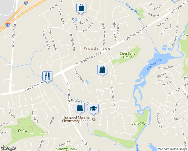 map of restaurants, bars, coffee shops, grocery stores, and more near 623 Candlestick Lane in Newark