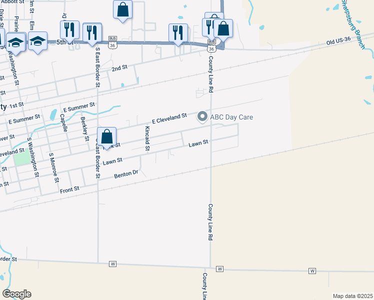 map of restaurants, bars, coffee shops, grocery stores, and more near 1003 Lawn Street in Monroe City