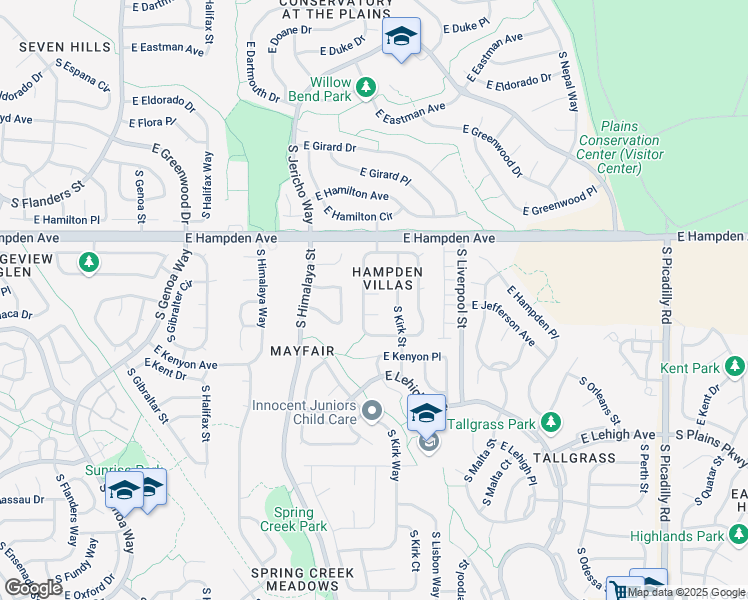 map of restaurants, bars, coffee shops, grocery stores, and more near 20602 East Jefferson Avenue in Aurora