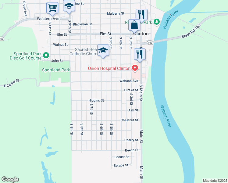 map of restaurants, bars, coffee shops, grocery stores, and more near 416-430 Eureka St in Clinton