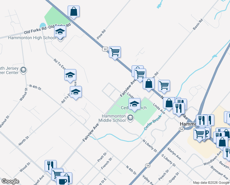 map of restaurants, bars, coffee shops, grocery stores, and more near 737 Fairview Avenue in Hammonton