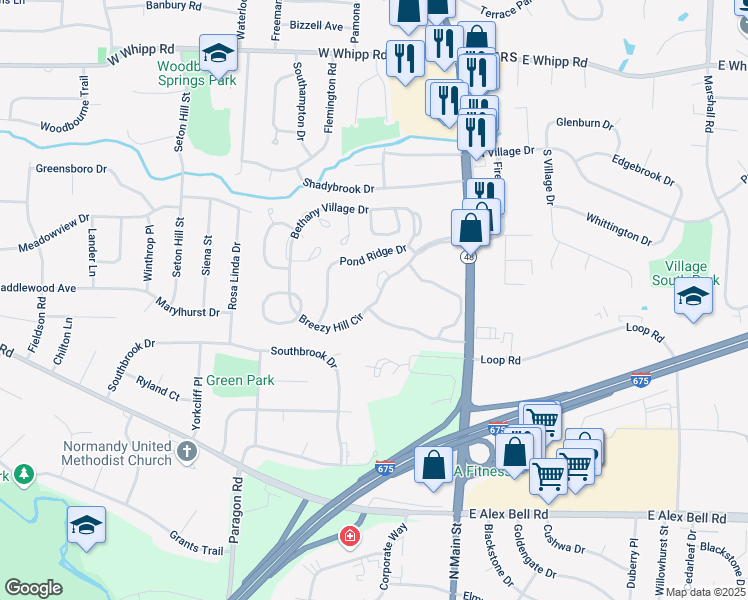 map of restaurants, bars, coffee shops, grocery stores, and more near 6451 Far Hills Avenue in Dayton